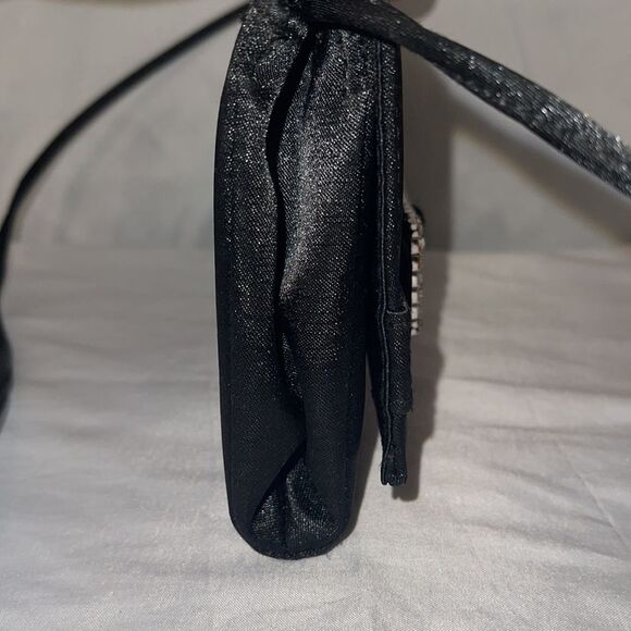 Unbranded Satin Black Evening Bag with a Rhinestone Buckle - Picture 4 of 11